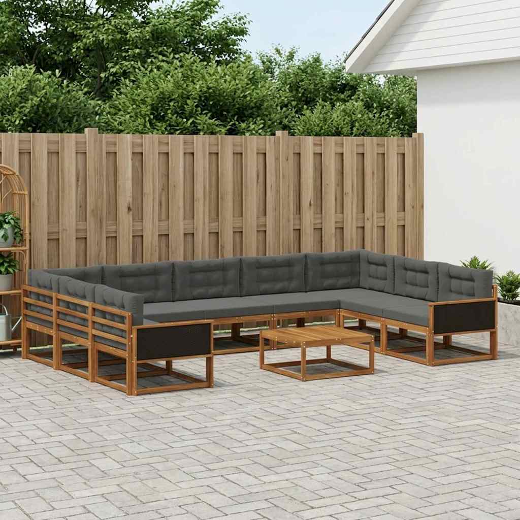Udendørs sofagruppe med pude 10 pcs Naturlig og Antracit