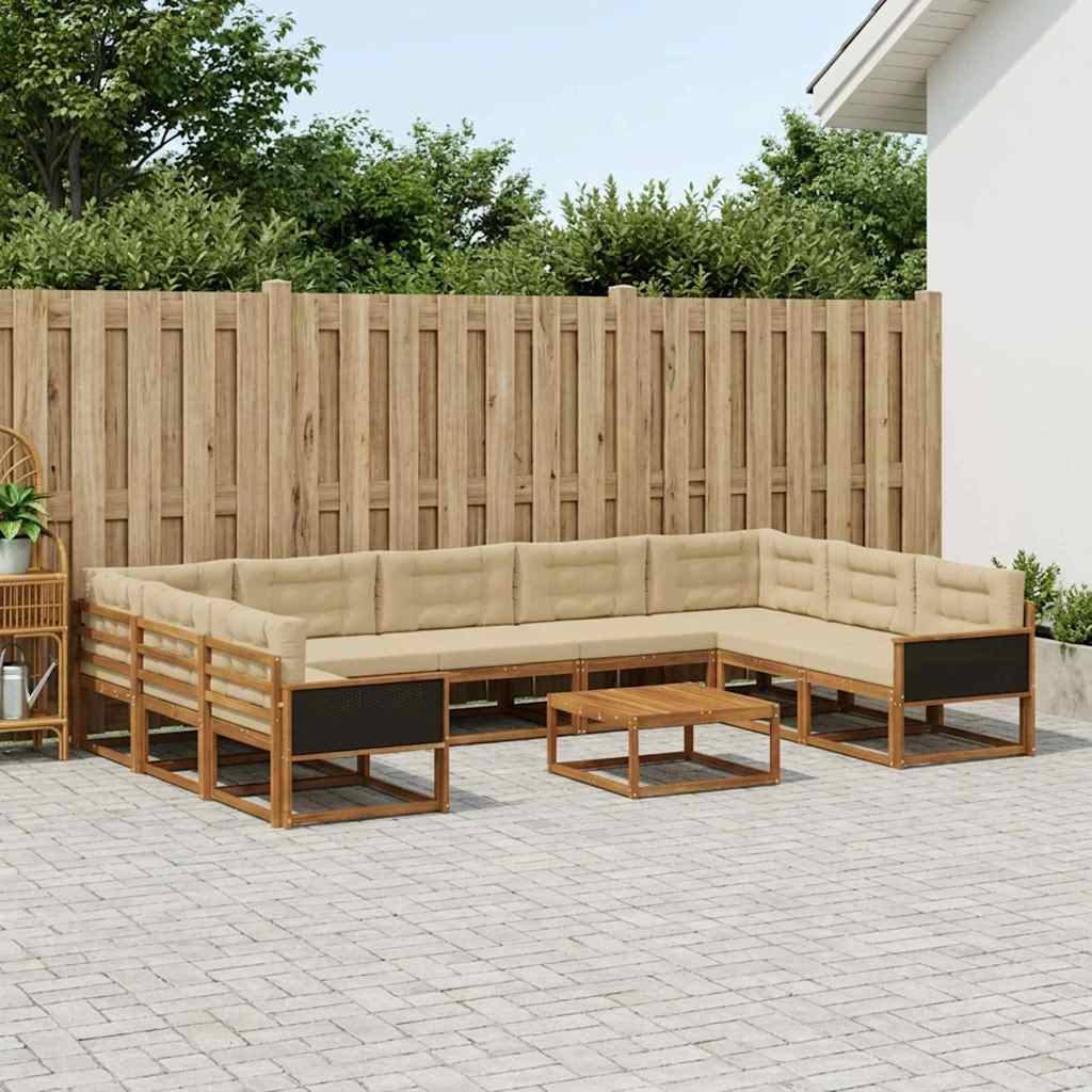 Udendørs sofagruppe med pude 10 pcs Naturlig og Beige
