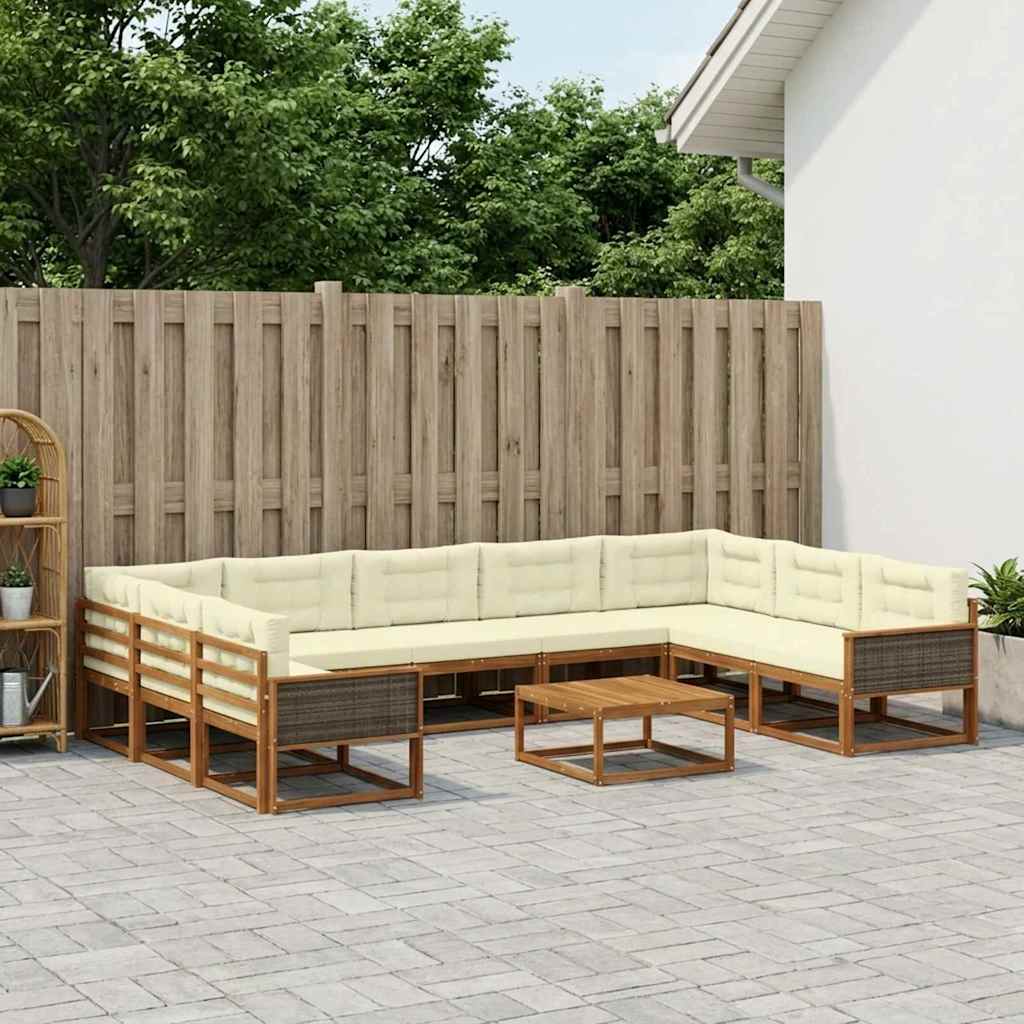 Udendørs sofagruppe med pude 10 pcs Naturlig og Fløde