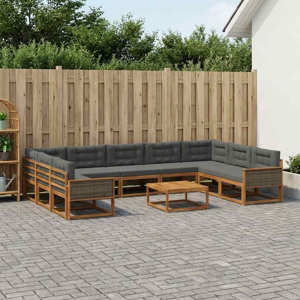 Udendørs sofagruppe med pude 10 pcs Naturlig og Antracit