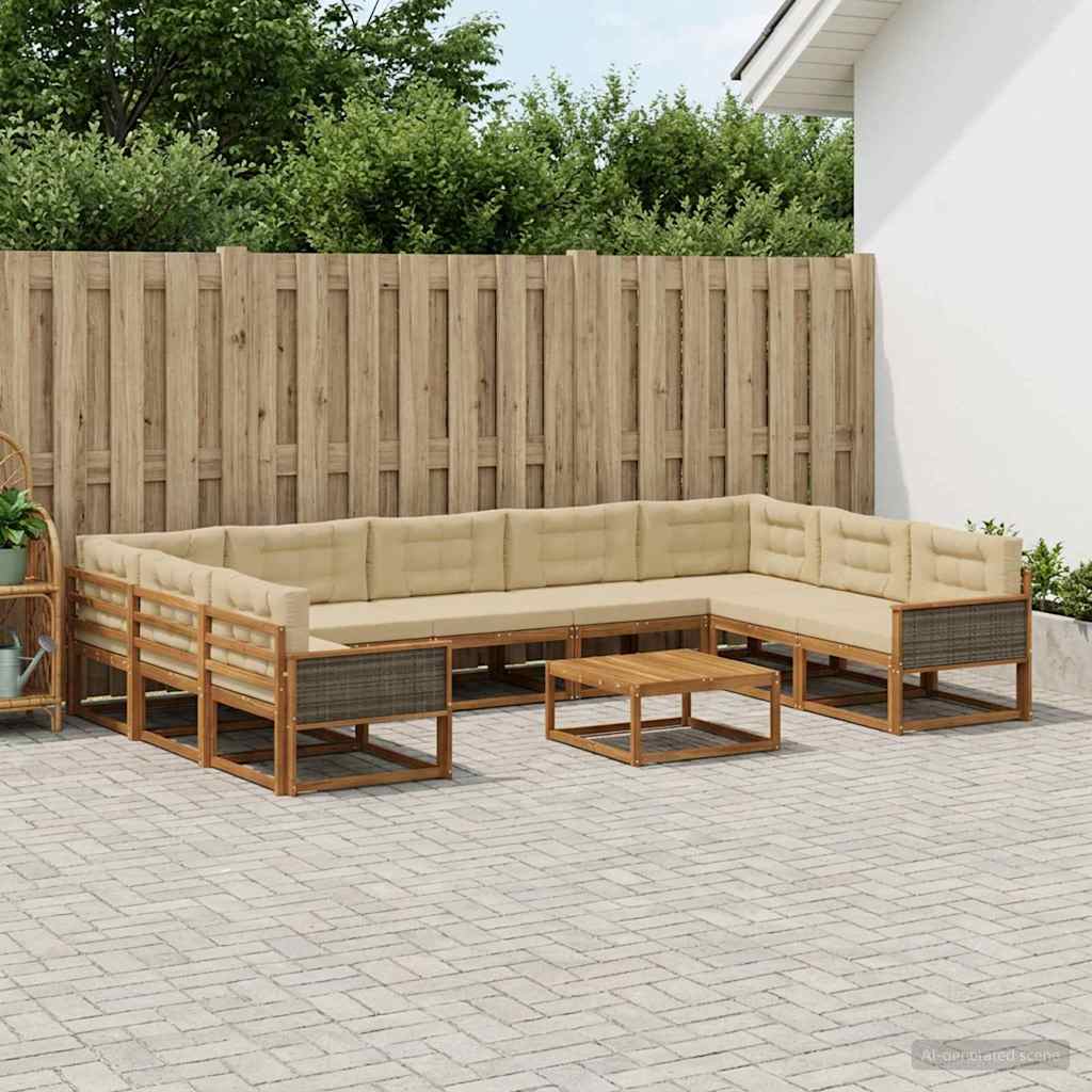 Udendørs sofagruppe med pude 10 pcs Naturlig og Beige