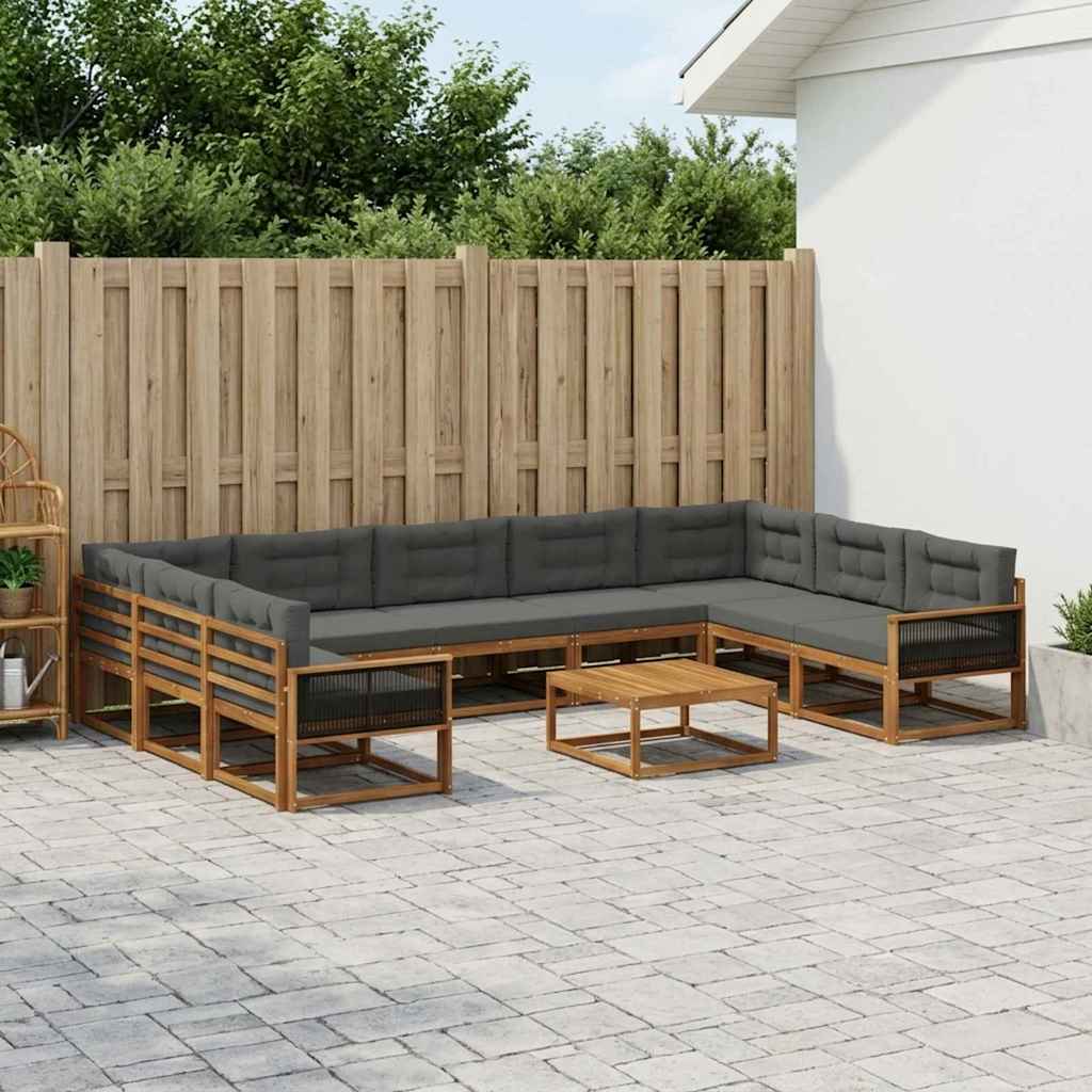 Udendørs sofagruppe med pude 10 pcs Naturlig og Antracit