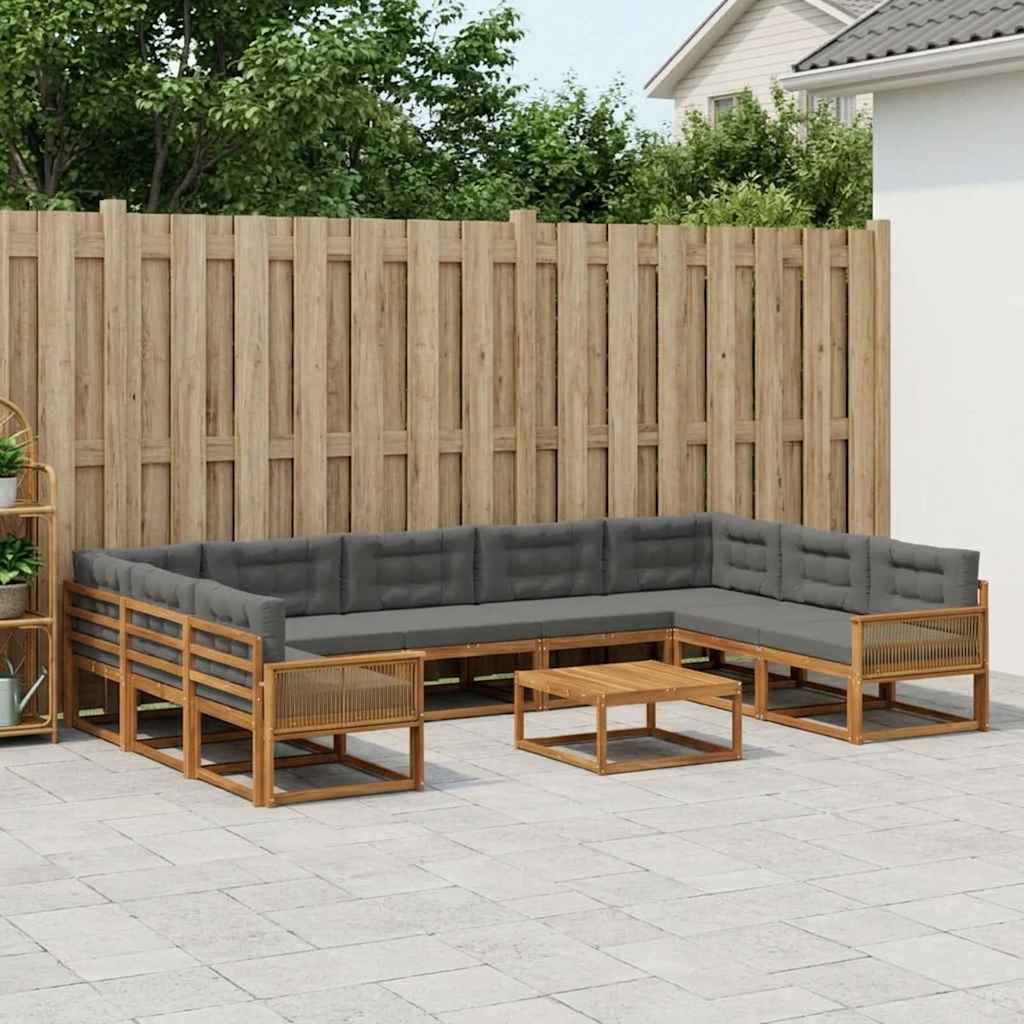 Udendørs sofagruppe med pude 10 pcs Naturlig og Antracit