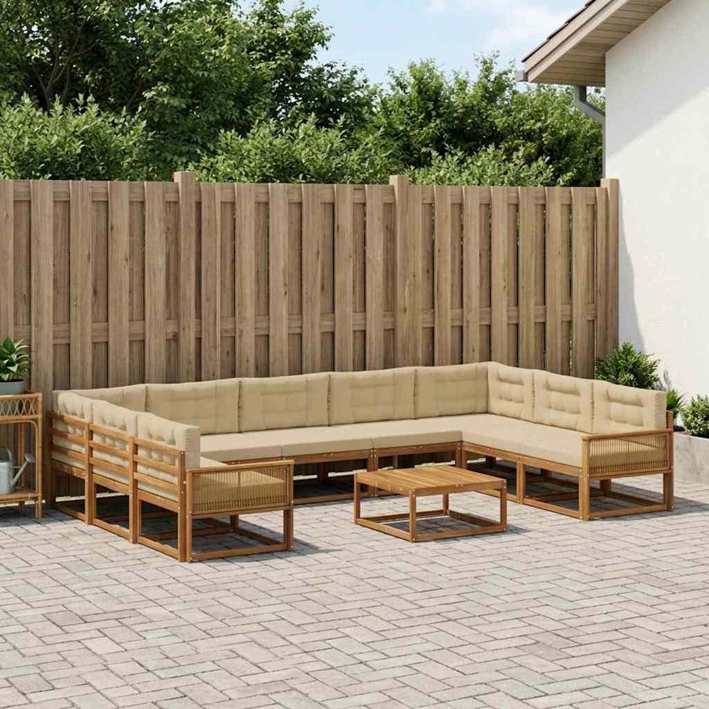 Udendørs sofagruppe med pude 10 pcs Naturlig og Beige