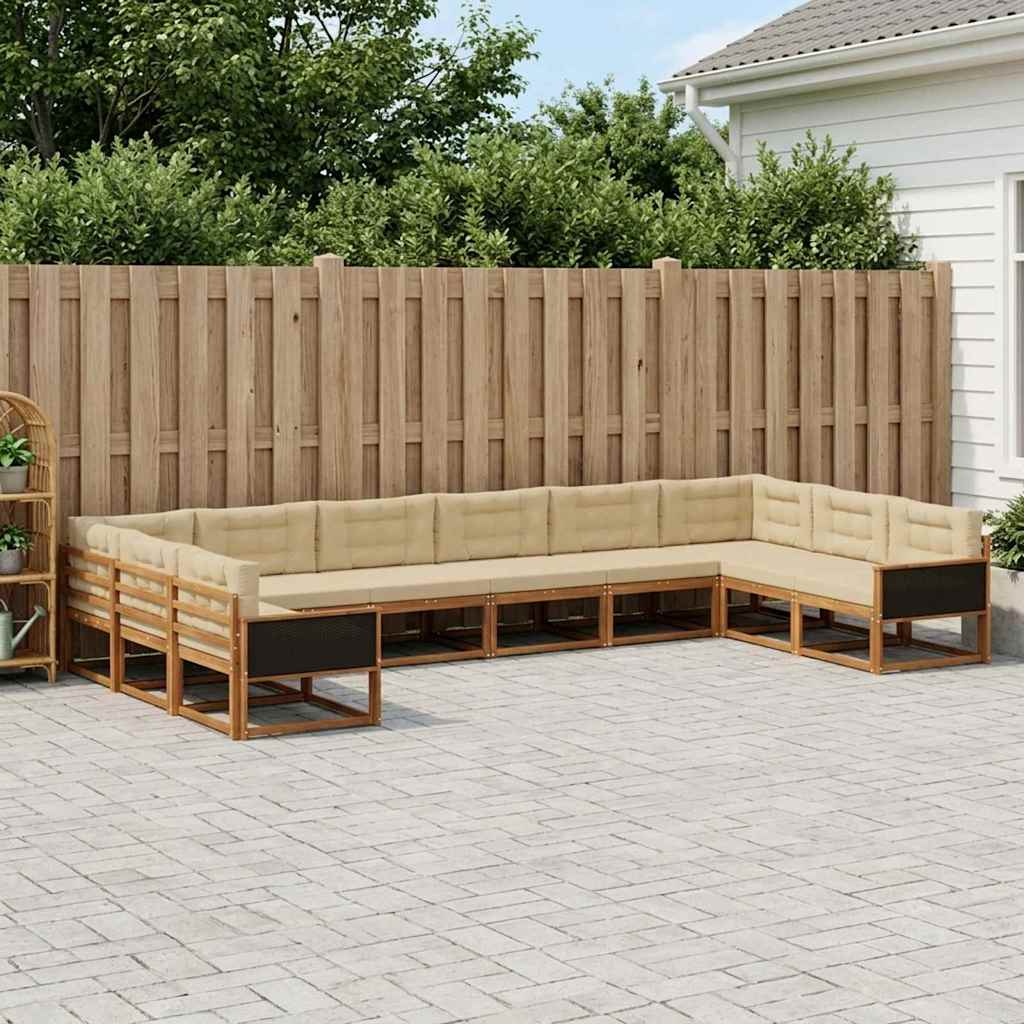 Udendørs sofagruppe med pude 10 pcs Naturlig og Beige