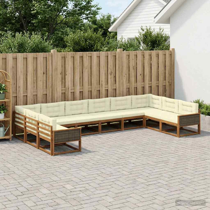 Udendørs sofagruppe med pude 10 pcs Naturlig og Fløde
