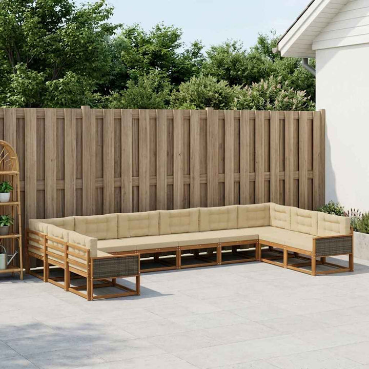 Udendørs sofagruppe med pude 10 pcs Naturlig og Beige