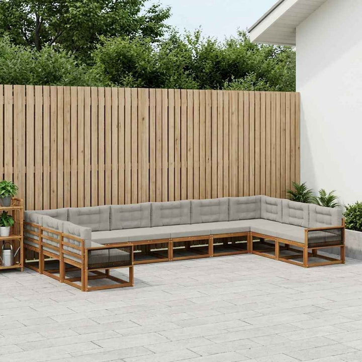 Udendørs sofagruppe med pude 10 pcs Naturfarvet og lysegrå