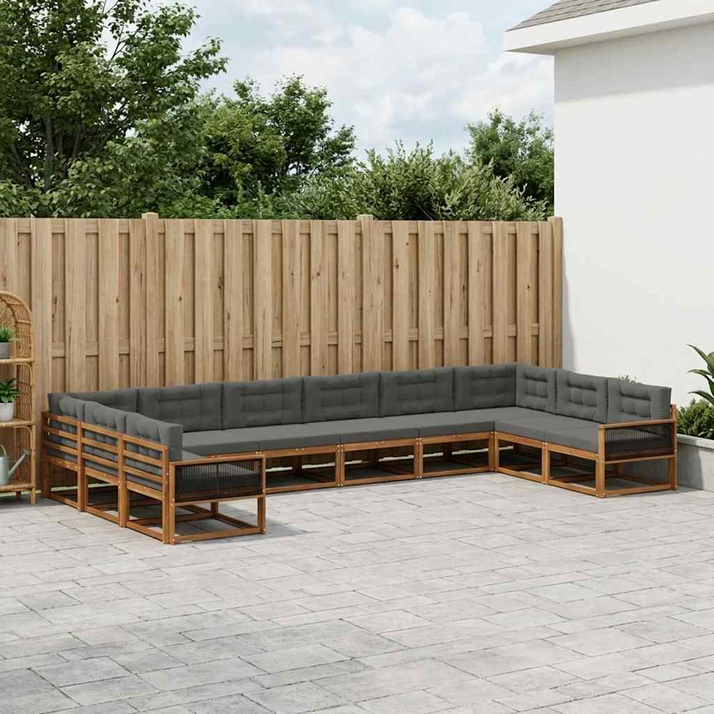 Udendørs sofagruppe med pude 10 pcs Naturlig og Antracit
