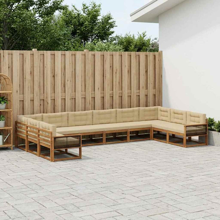 Udendørs sofagruppe med pude 10 pcs Naturlig og Beige