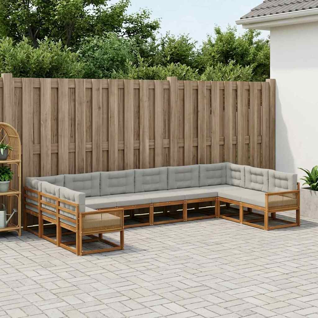 Udendørs sofagruppe med pude 10 pcs Naturfarvet og lysegrå