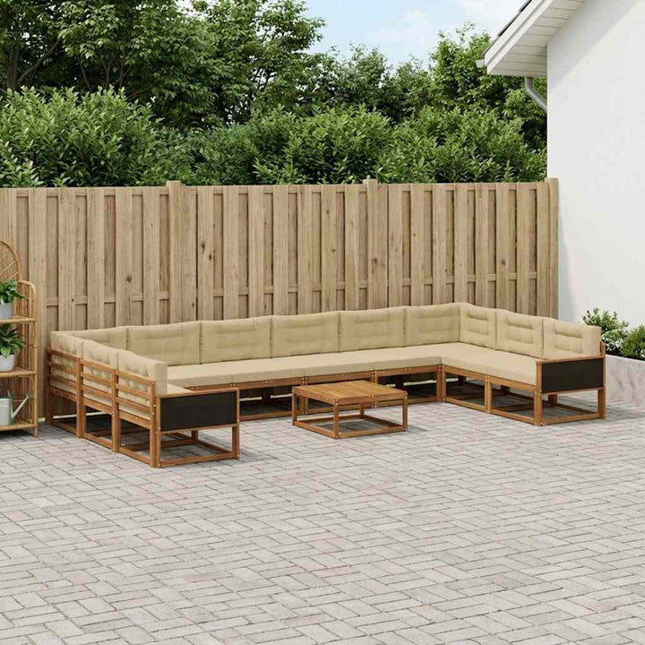 Udendørs sofagruppe med pude 11 pcs Naturlig og Beige