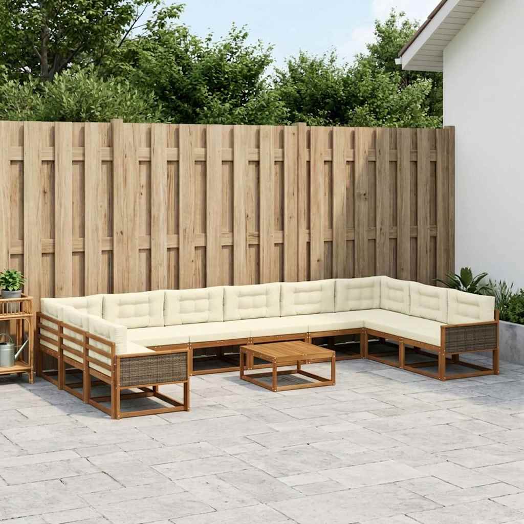 Udendørs sofagruppe med pude 11 pcs Naturlig og Fløde