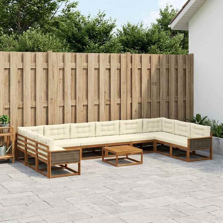 Udendørs sofagruppe med pude 11 pcs Naturlig og Fløde