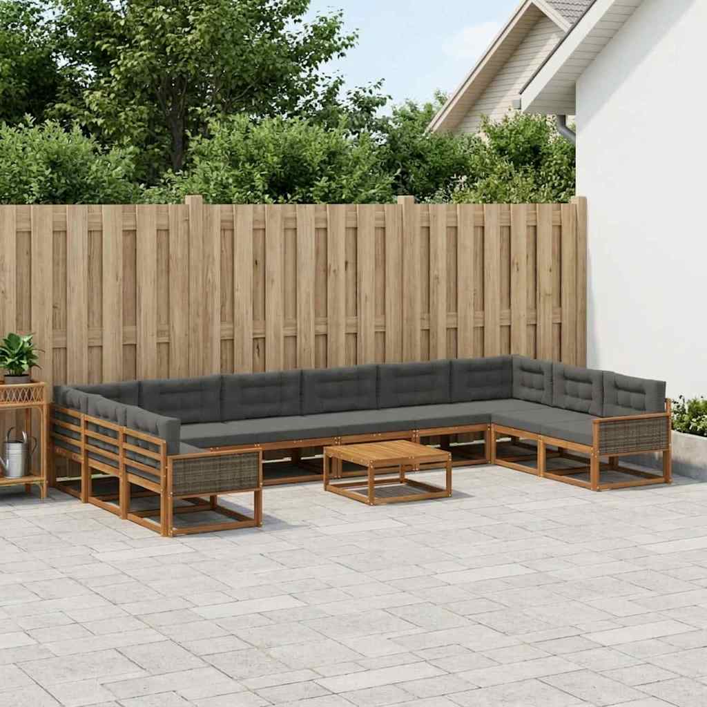 Udendørs sofagruppe med pude 11 pcs Naturlig og Antracit