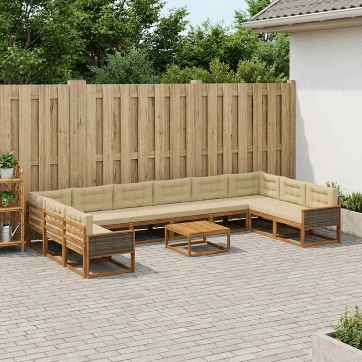 Udendørs sofagruppe med pude 11 pcs Naturlig og Beige