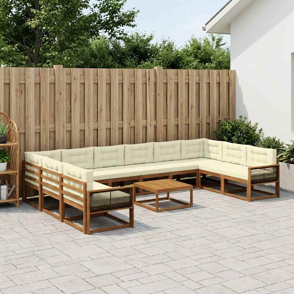 Udendørs sofagruppe med pude 11 pcs Naturlig og Fløde
