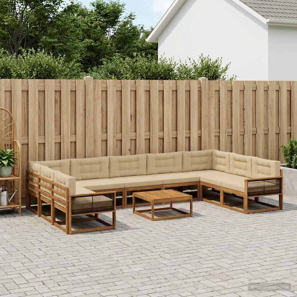 Udendørs sofagruppe med pude 11 pcs Naturlig og Beige