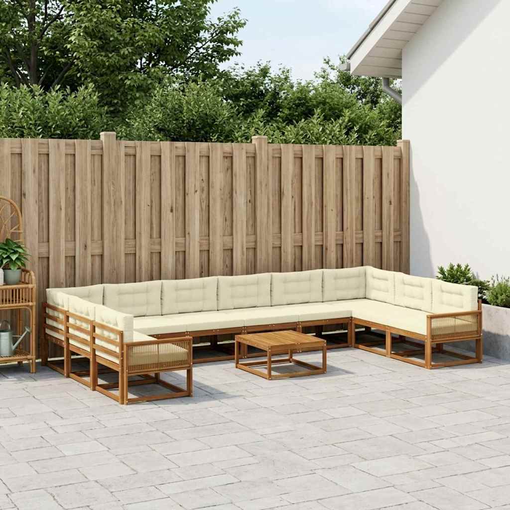 Udendørs sofagruppe med pude 11 pcs Naturlig og Fløde