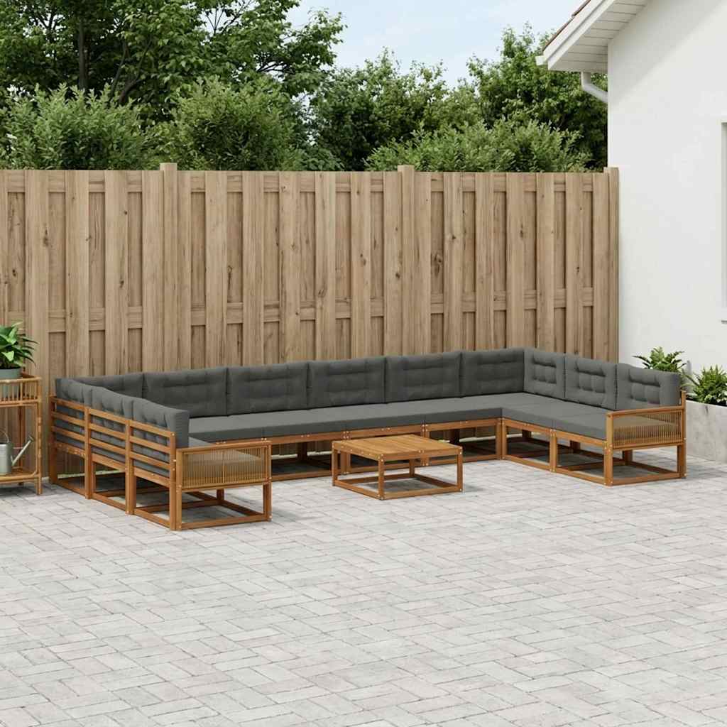 Udendørs sofagruppe med pude 11 pcs Naturlig og Antracit