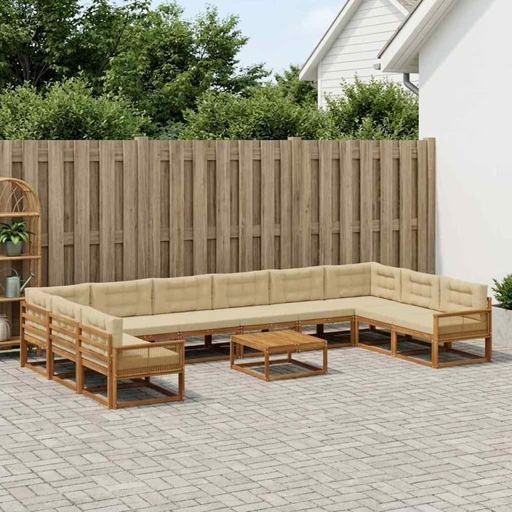Udendørs sofagruppe med pude 11 pcs Naturlig og Beige
