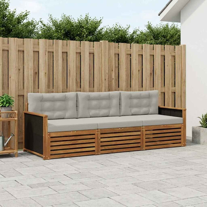 Udendørs sofagruppe 3 pcs Naturfarvet og lysegrå Polyester