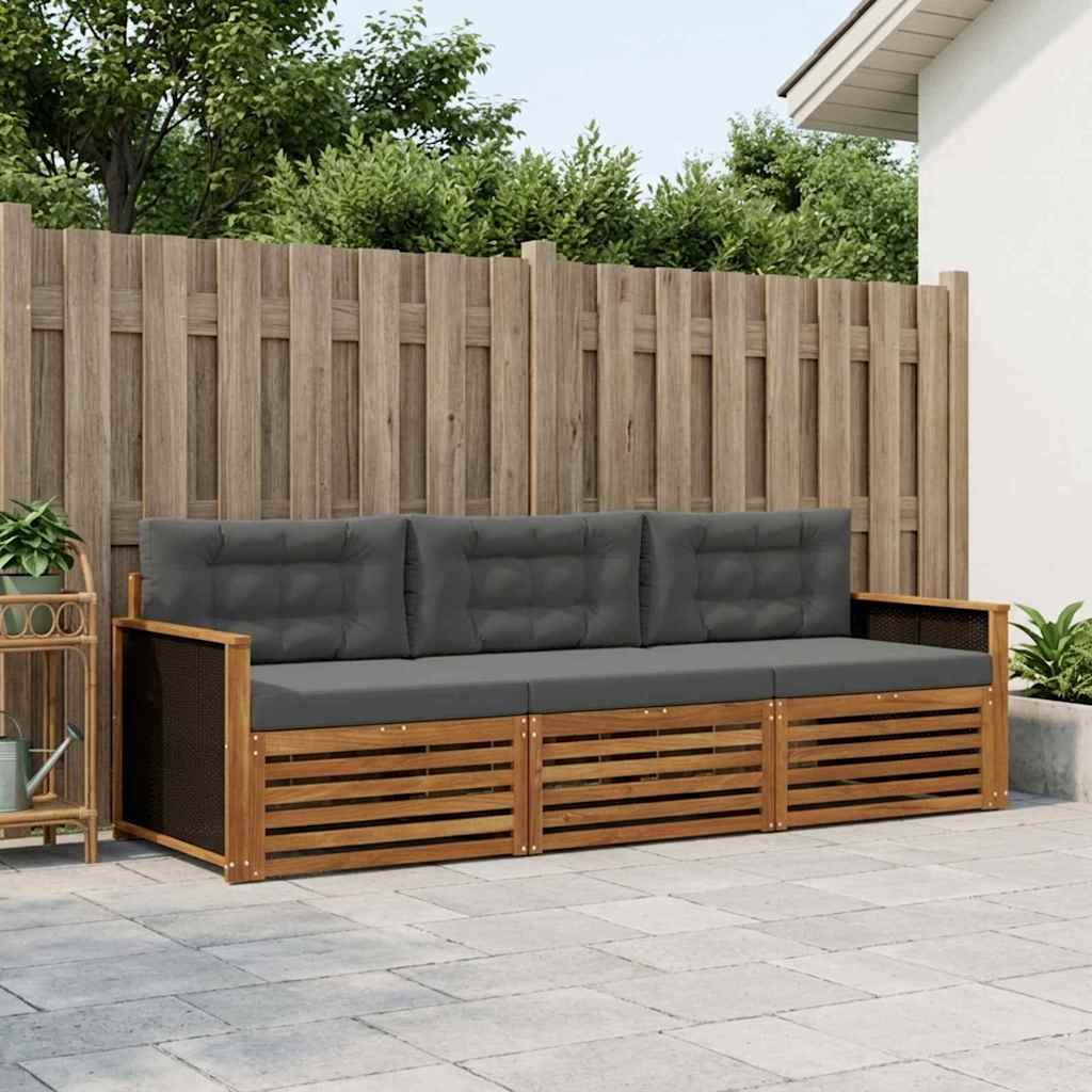 Udendørs sofagruppe 3 pcs Naturlig og Antracit Polyester