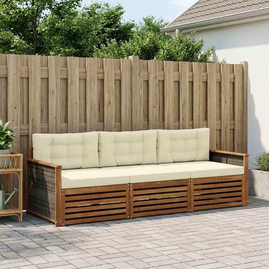 Udendørs sofagruppe med pude 3 pcs Naturlig og Fløde