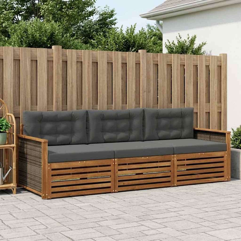 Udendørs sofagruppe med pude 3 pcs Naturlig og Antracit