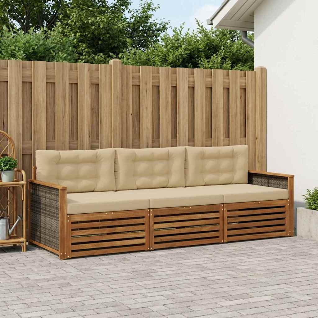 Udendørs sofagruppe med pude 3 pcs Naturlig og Beige