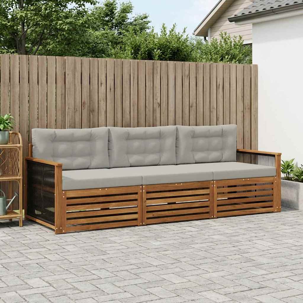 Udendørs sofagruppe med pude 3 pcs Naturfarvet og lysegrå