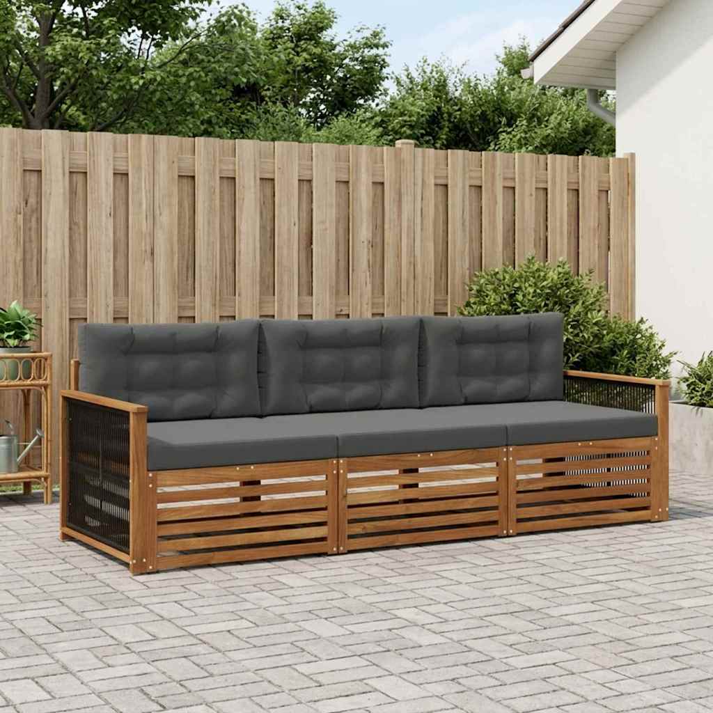 Udendørs sofagruppe med pude 3 pcs Naturlig og Antracit