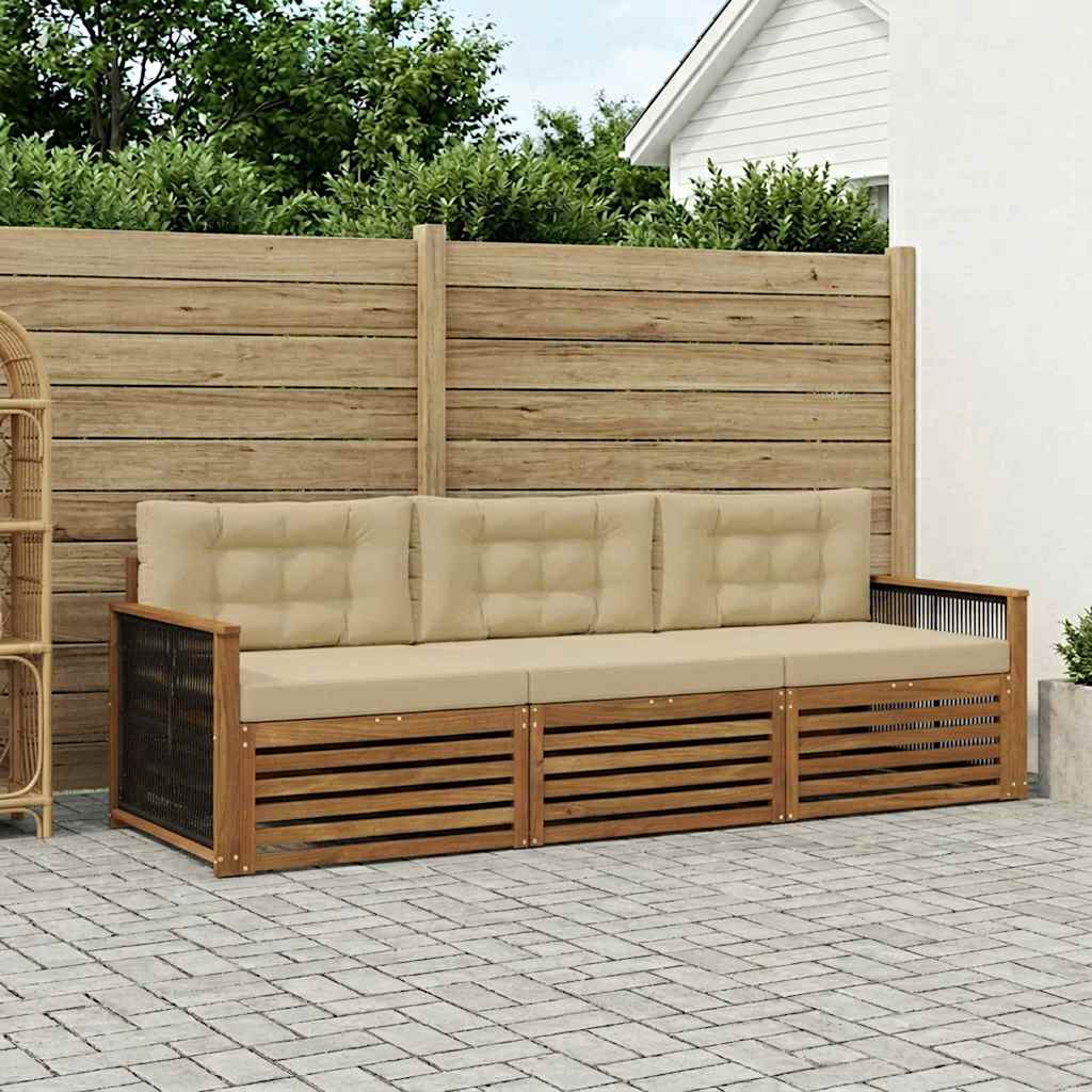 Udendørs sofagruppe med pude 3 pcs Naturlig og Beige