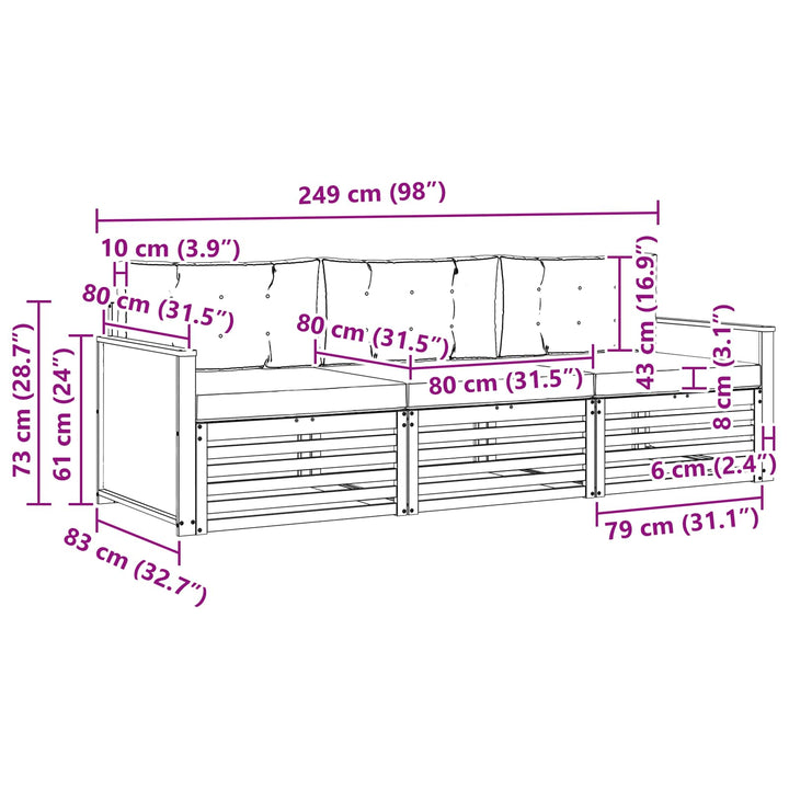 Udendørs sofagruppe med pude 3 pcs Naturlig og Fløde