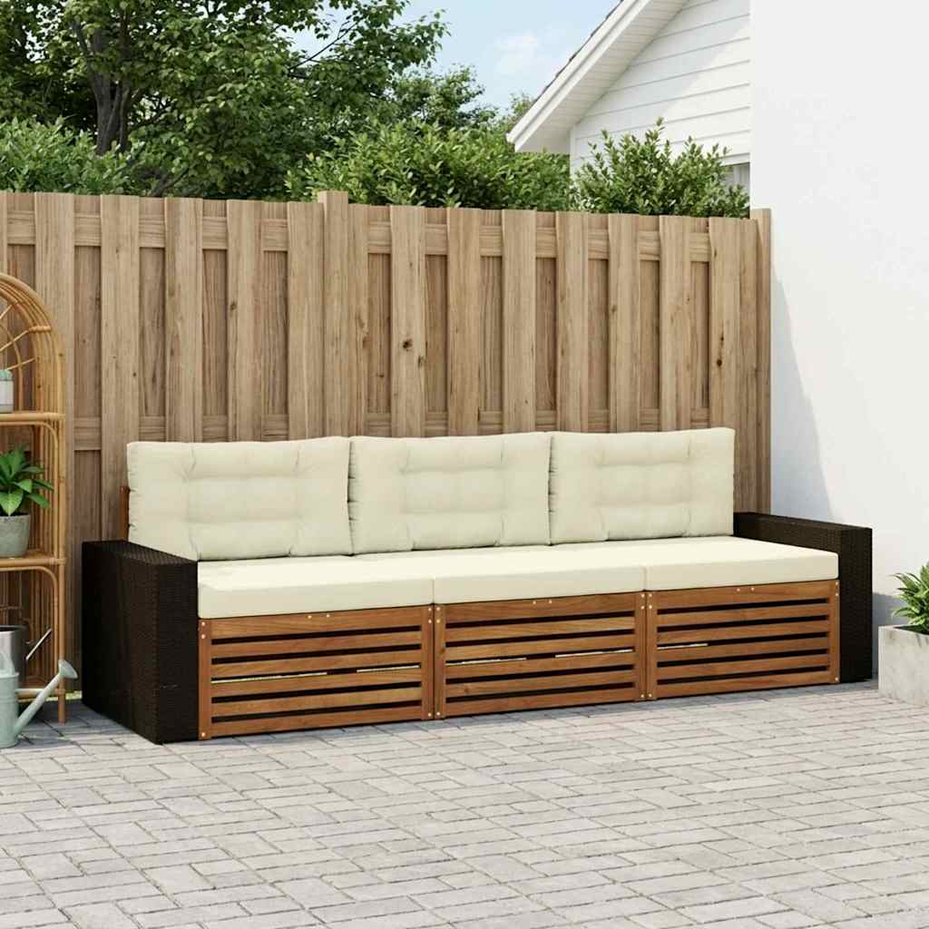 Udendørs sofagruppe med pude 3 pcs Naturlig og Fløde Polyester