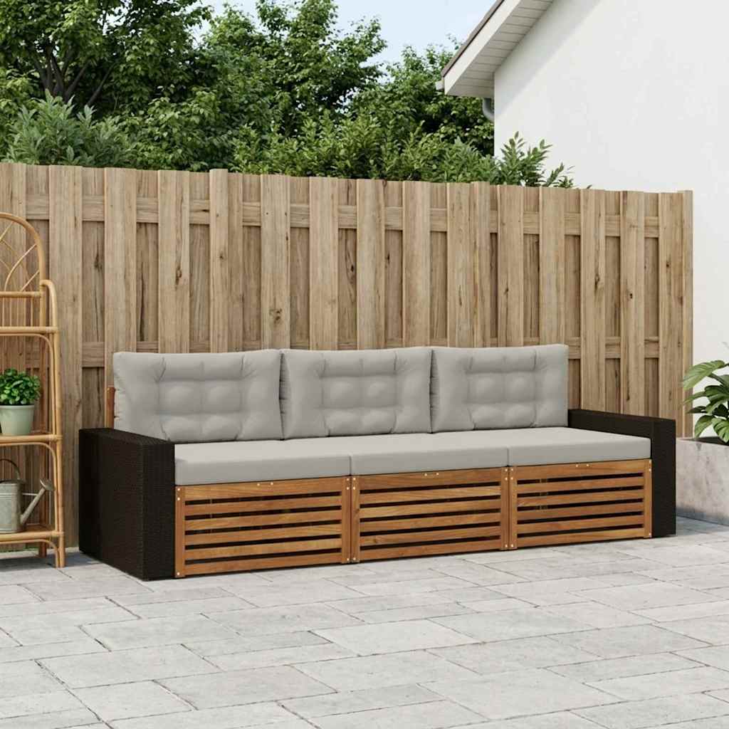Udendørs sofagruppe 3 pcs Naturfarvet og lysegrå Polyester