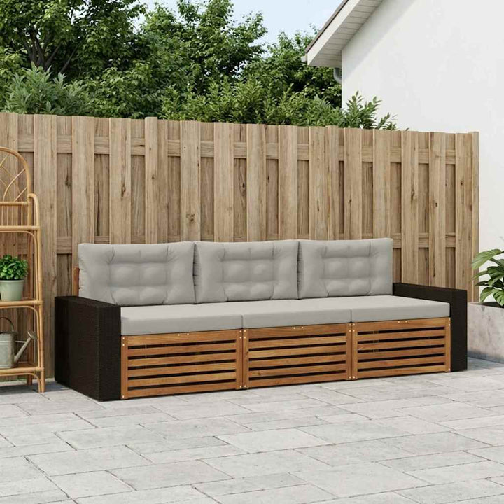 Udendørs sofagruppe 3 pcs Naturfarvet og lysegrå Polyester