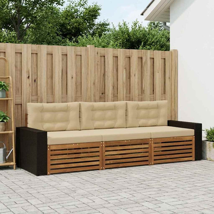 Udendørs sofagruppe med pude 3 pcs Naturlig og Beige Polyester