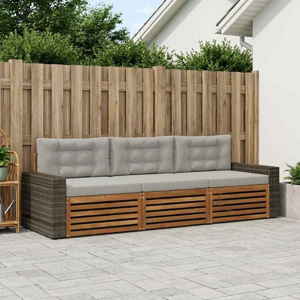 Udendørs sofagruppe 3 pcs Naturfarvet og lysegrå Polyester