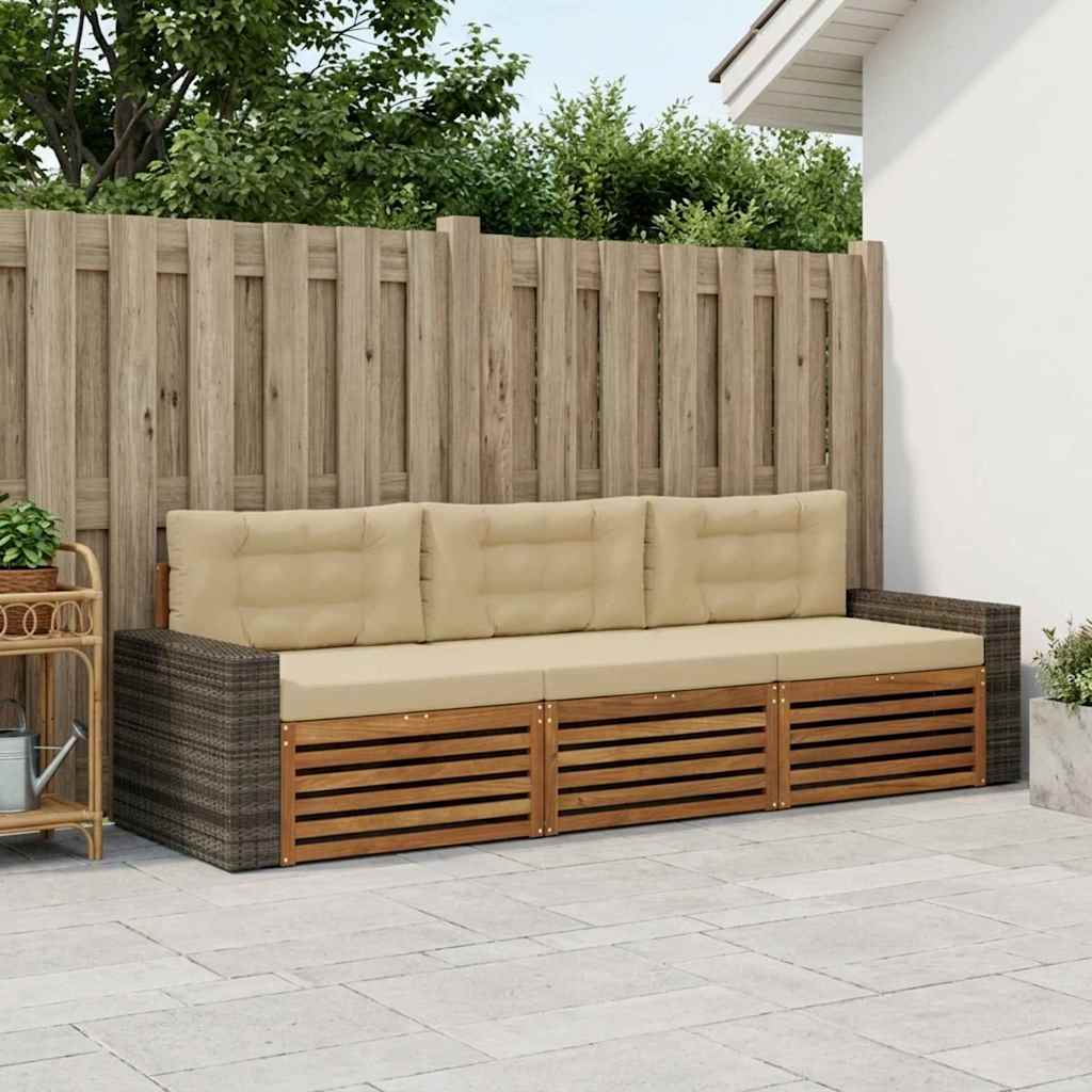 Udendørs sofagruppe med pude 3 pcs Naturlig og Beige Polyester