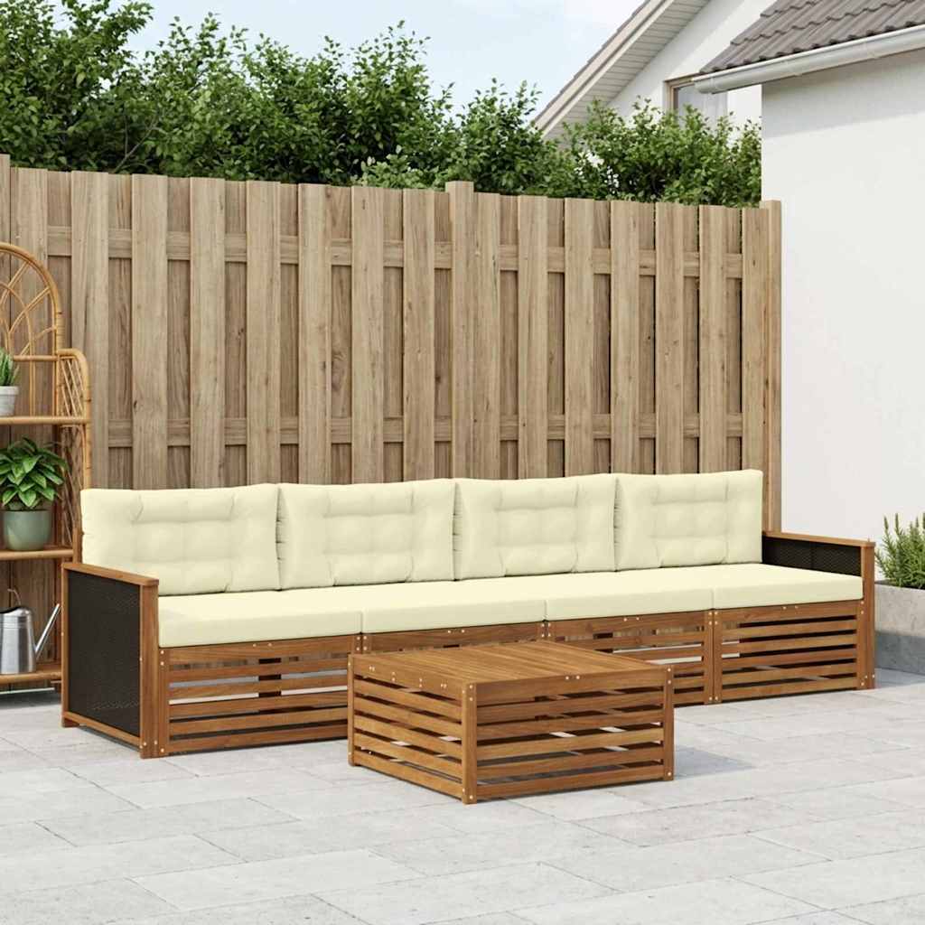 Udendørs sofagruppe 5 pcs Naturlig og Fløde Massivt Akacietræ
