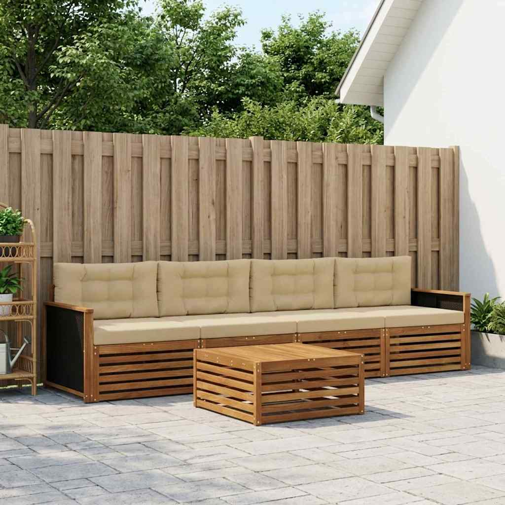 Udendørs sofagruppe 5 pcs Naturlig og Beige Massivt Akacietræ
