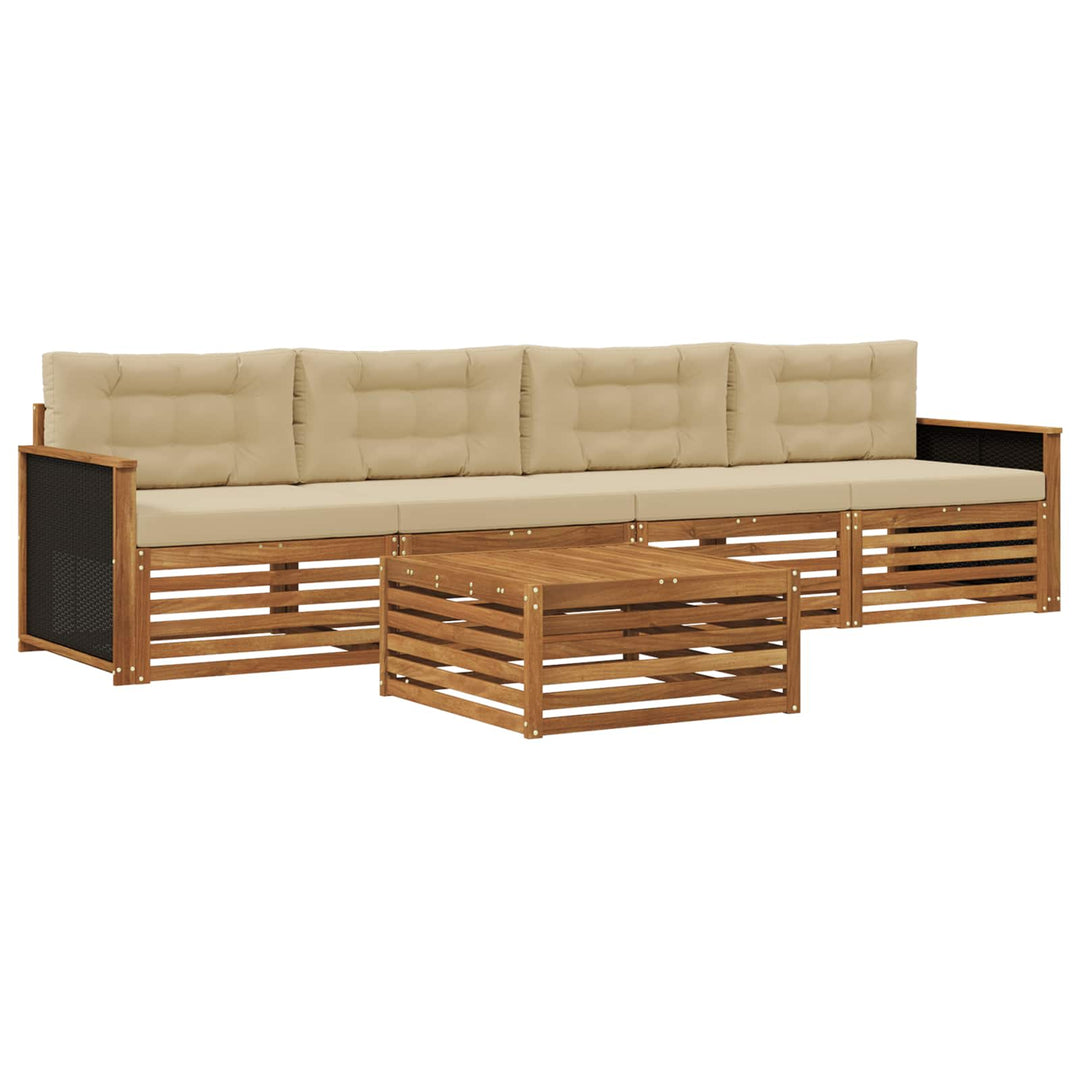 Udendørs sofagruppe 5 pcs Naturlig og Beige Massivt Akacietræ