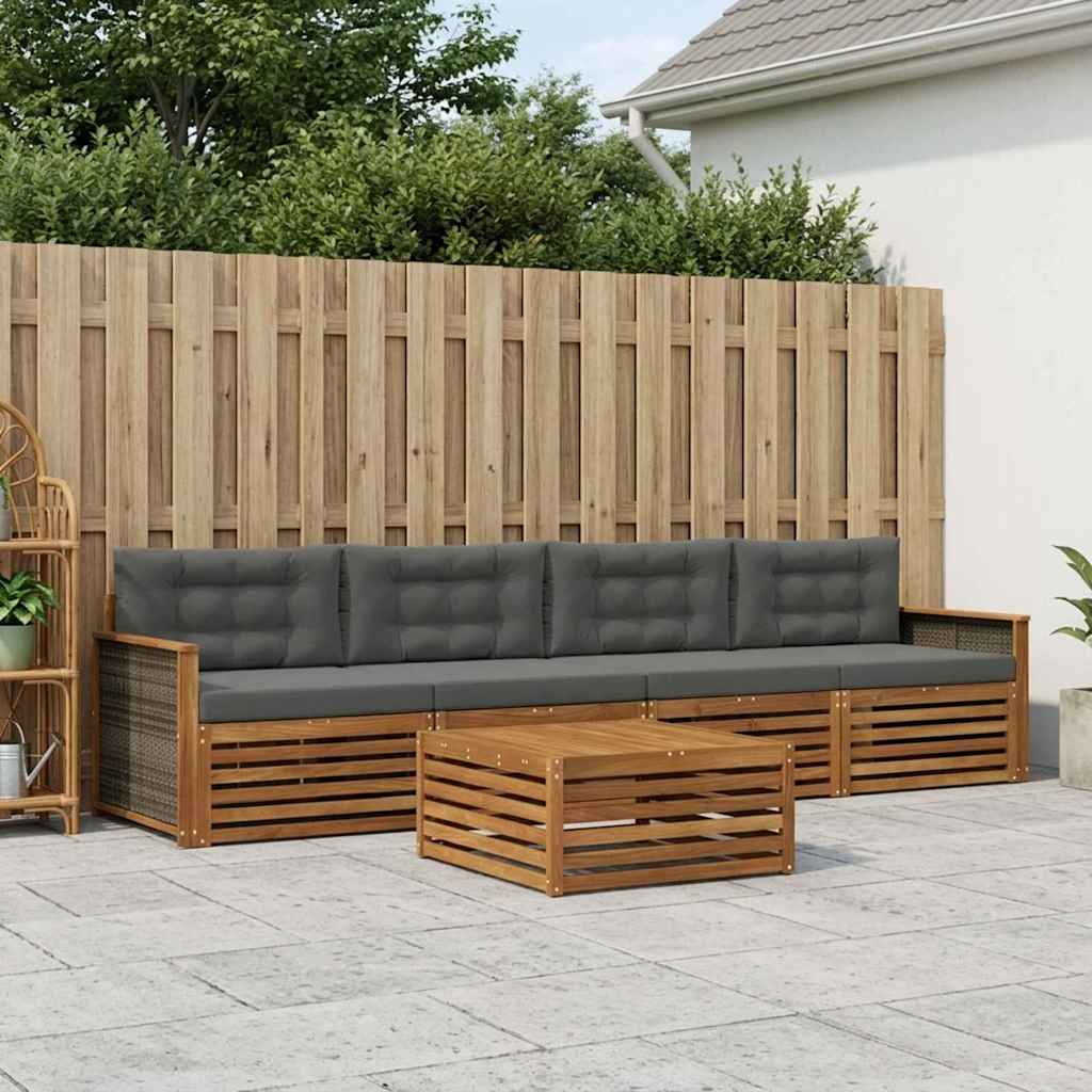 Udendørs sofagruppe med pude 5 pcs Naturlig og Antracit