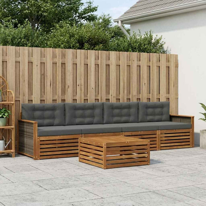 Udendørs sofagruppe med pude 5 pcs Naturlig og Antracit