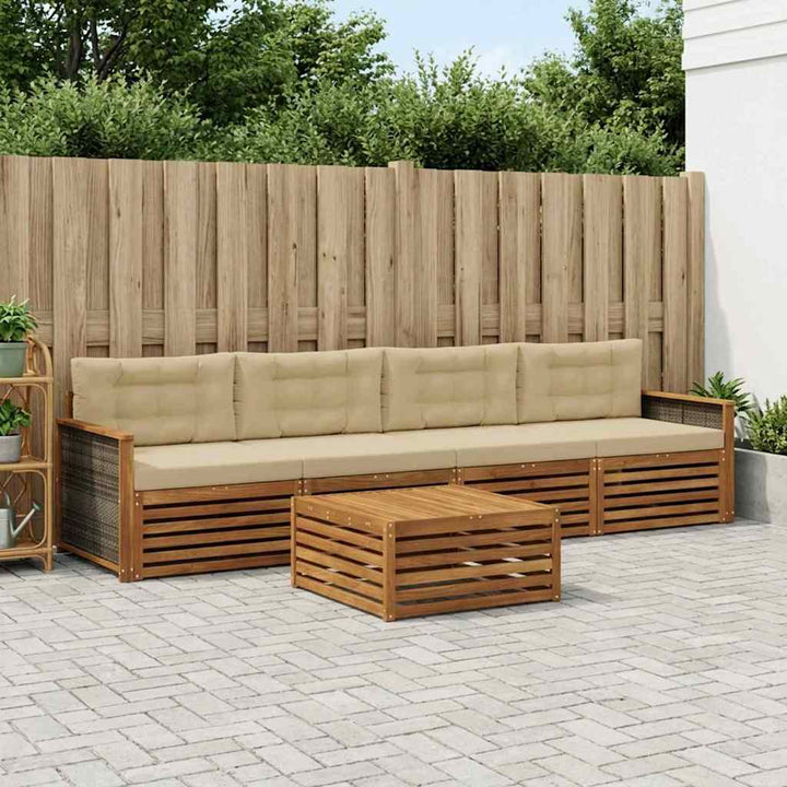 Udendørs sofagruppe med pude 5 pcs Naturlig og Beige