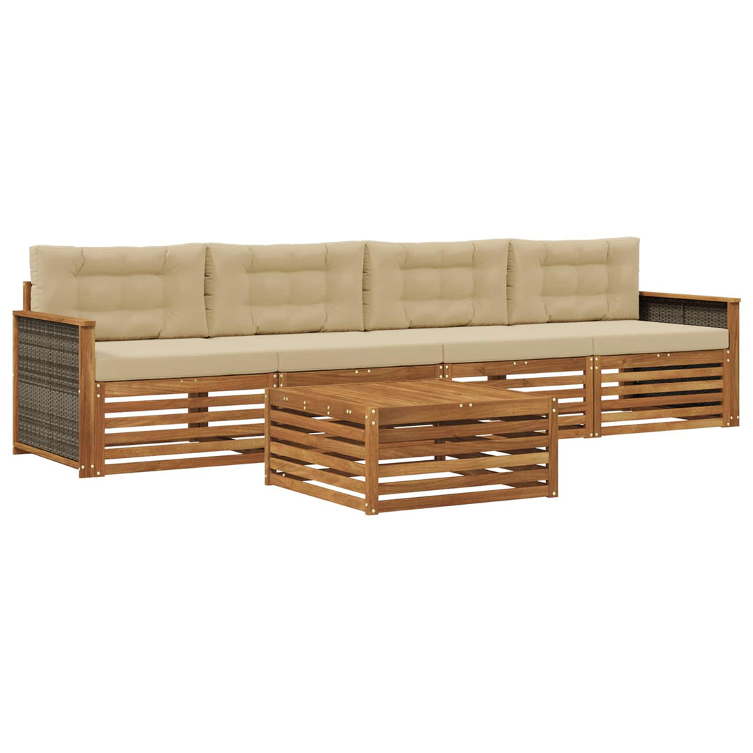 Udendørs sofagruppe med pude 5 pcs Naturlig og Beige