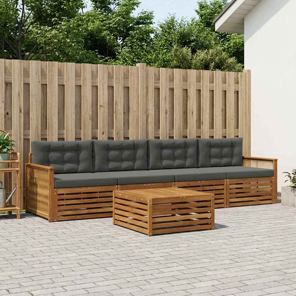 Udendørs sofagruppe med pude 5 pcs Naturlig og Antracit