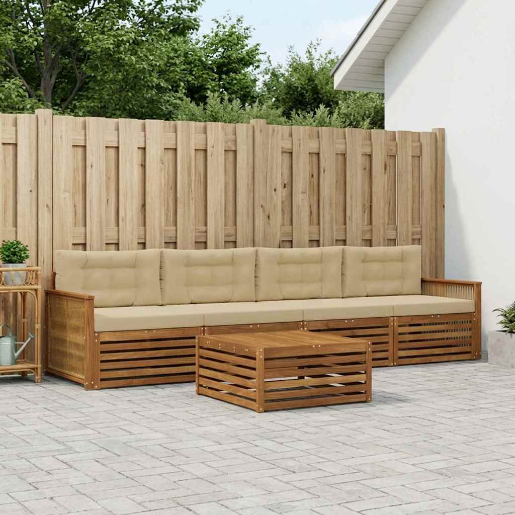 Udendørs sofagruppe med pude 5 pcs Naturlig og Beige