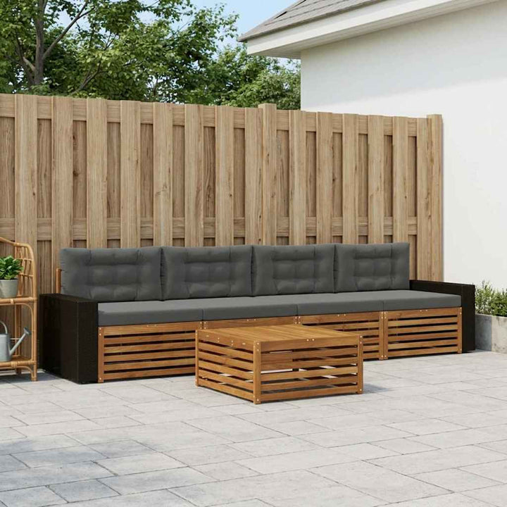 Udendørs sofagruppe med pude 5 pcs Naturlig og Antracit